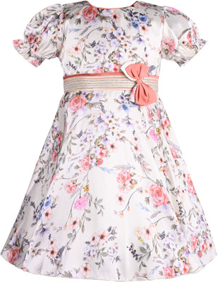 Silver Kraft Girls Midi/Knee Length Casual Dress(White, Short Sleeve)