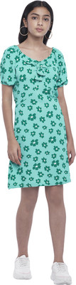 Coolsters by Pantaloons Girls Midi/Knee Length Casual Dress(Green, Half Sleeve)