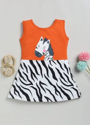 IFA COLLECTION Indi Baby Girls Midi/Knee Length Casual Dress(Orange, White, Sleeveless)