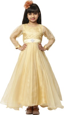 Shahina Fashion Girls Maxi/Full Length Festive/Wedding Dress(Gold, Full Sleeve)