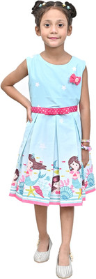 RAJKUMAR Indi Girls Maxi/Full Length Casual Dress(Light Blue, Roll-up Sleeve)