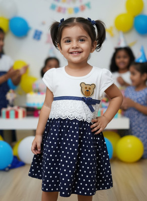 Ruyam Baby Girls Midi/Knee Length Casual Dress(Dark Blue, Short Sleeve)