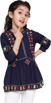 Ishti Girls Above Knee Casual Dress(Multicolor, 3/4 Sleeve)