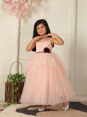 Toy Balloon Kids Girls Maxi/Full Length Party Dress(Pink, Sleeveless)