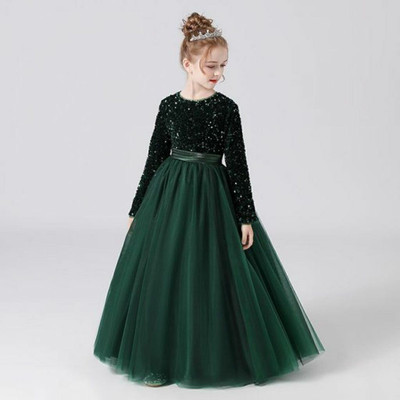 VAANI ENTERPRISE Indi Girls Maxi/Full Length Party Dress(Green, Full Sleeve)