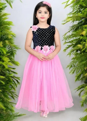 SK SHOPPING HOUSE Girls Maxi/Full Length Party Dress(Pink, Sleeveless)