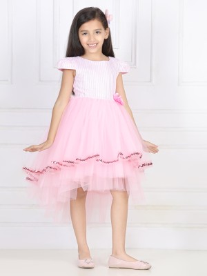 Toy Balloon Kids Girls Midi/Knee Length Party Dress(Pink, Short Sleeve)