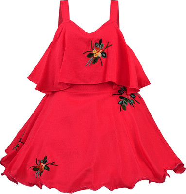 Wishkaro Baby Girls Midi/Knee Length Casual Dress(Pink, Sleeveless)