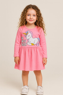Lazy Shark Girls Midi/Knee Length Casual Dress(Pink, Full Sleeve)