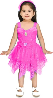 MS BROTHERS Indi Baby Girls Midi/Knee Length Festive/Wedding Dress(Pink, Sleeveless)