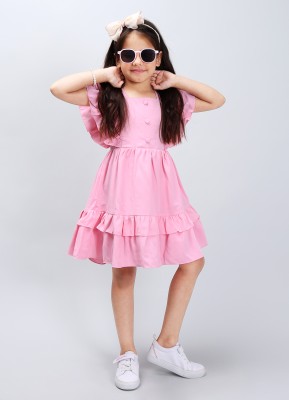 Pink Mermaid Indi Girls Below Knee Casual Dress(Pink, Fashion Sleeve)