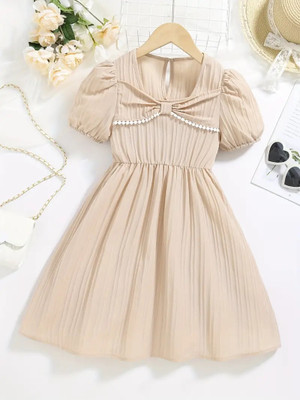 Style Connect Collection Girls Midi/Knee Length Party Dress(Beige, Short Sleeve)