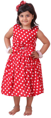 Trefle Baby Girls Midi/Knee Length Casual Dress(Red, Sleeveless)