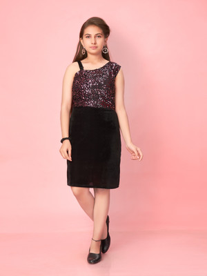 Aarika Girls Above Knee Party Dress(Pink, Sleeveless)