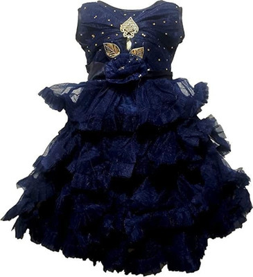 S N FASHION Baby Girls Maxi/Full Length Casual Dress(Dark Blue, Sleeveless)