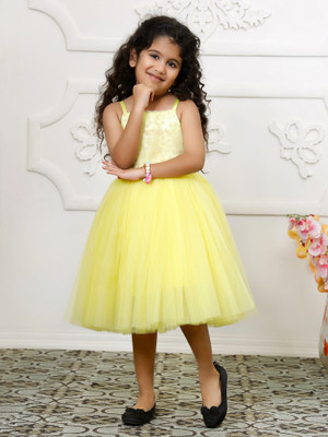 Toy Balloon Kids Girls Midi/Knee Length Party Dress(Yellow, Sleeveless)