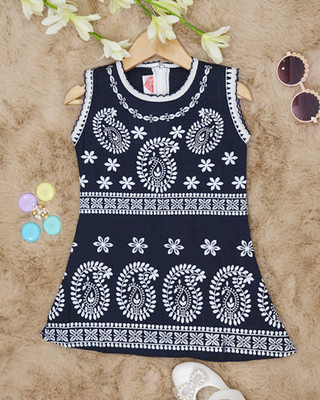 firstchoice creation Girls Midi/Knee Length Casual Dress(Blue, Sleeveless)