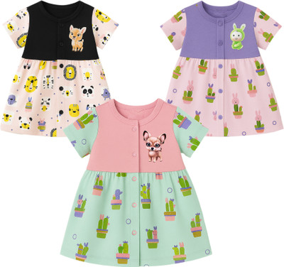 Jodio Baby Girls Midi/Knee Length Casual Dress(Pink, Short Sleeve)