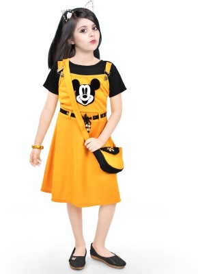 NewNaivety Girls Midi/Knee Length Casual Dress(Yellow, Half Sleeve)