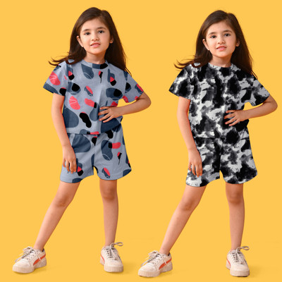 JEELCREATIONS Kids Nightwear Baby Girls Printed Cotton Blend(Multicolor Pack of 2)