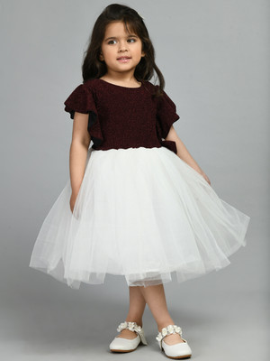 Bella Moda Girls Midi/Knee Length Party Dress(Multicolor, Short Sleeve)