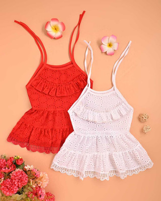 RADHIKA DRESSES N/A Baby Girls Midi/Knee Length Casual Dress(White, Red, Sleeveless)