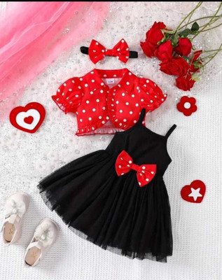N S TRADITION FASHION Indi Baby Girls Below Knee Party Dress(Red, Black, Short Sleeve)