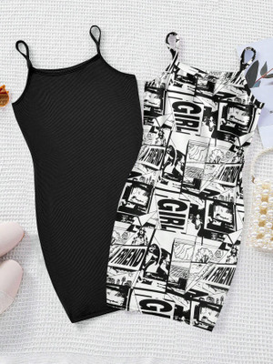 dhru Baby Girls Below Knee Casual Dress(Black, Sleeveless)