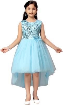 Billion Indi Girls Midi/Knee Length Party Dress(Blue, Sleeveless)