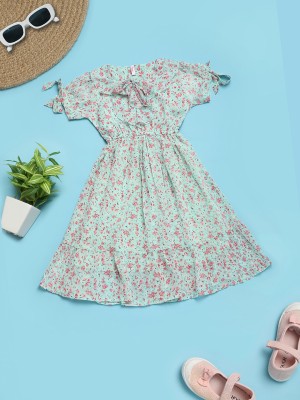 UNLIMITED Girls Midi/Knee Length Casual Dress(Green, Half Sleeve)