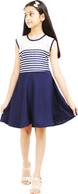 AD & AV Girls Calf Length Casual Dress(Blue, Sleeveless)