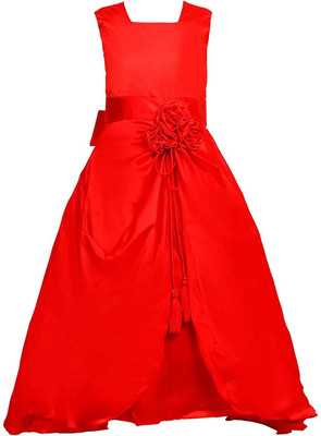 HouseOfCommon Girls Maxi/Full Length Party Dress(Red, Sleeveless)