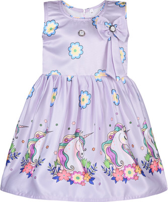 Wishkaro Girls Midi/Knee Length Casual Dress(Purple, Sleeveless)