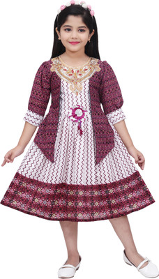 Samshil Fashion Girls Calf Length Casual Dress(Multicolor, 3/4 Sleeve)
