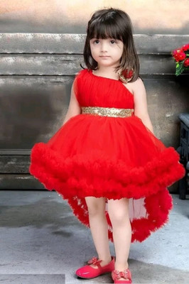 Hipposippo Girls Below Knee Party Dress(Red, Sleeveless)