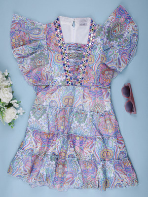 V-MART Girls Midi/Knee Length Casual Dress(Multicolor, Half Sleeve)