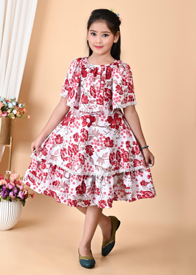 ARHAN FASHIONZ Indi Girls Below Knee Festive/Wedding Dress(Purple, Half Sleeve)