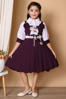 R FASHION Indi Girls Midi/Knee Length Party Dress(Maroon, 3/4 Sleeve)