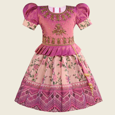 Wishkaro Baby Girls Midi/Knee Length Festive/Wedding Dress(Pink, Short Sleeve)