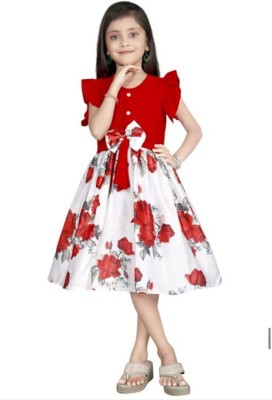 Ragini creation Girls Midi/Knee Length Casual Dress(Red, Full Sleeve)