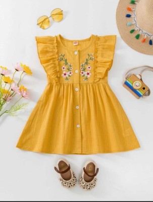 Tofa Fashions Baby Girls Midi/Knee Length Casual Dress(Yellow, Sleeveless)