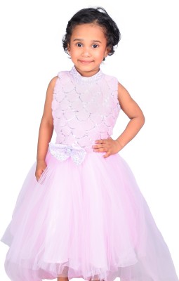 stylestorm Girls Calf Length Festive/Wedding Dress(Pink, Sleeveless)