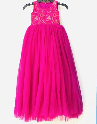 ira fashion Girls Maxi/Full Length Party Dress(Pink, Sleeveless)