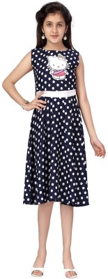 MUHURATAM Indi Girls Below Knee Party Dress(Blue, Sleeveless)