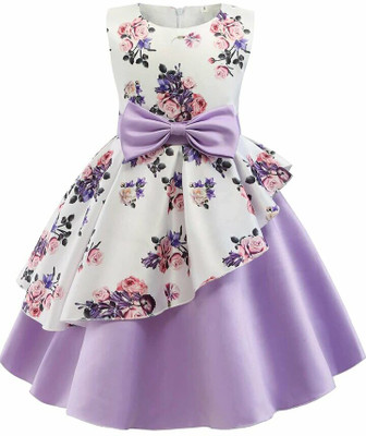 Flip The Style Girls Midi/Knee Length Party Dress(Purple, Sleeveless)