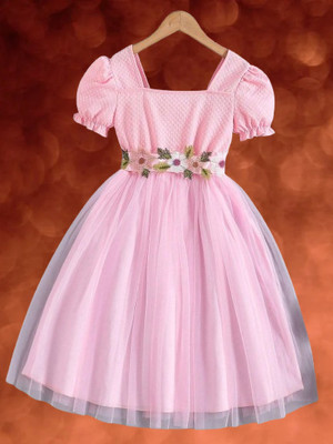 Aakruti Creation Indi Girls Midi/Knee Length Party Dress(Pink, Short Sleeve)