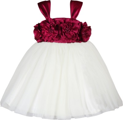 Wishkaro Baby Girls Midi/Knee Length Party Dress(Maroon, Sleeveless)