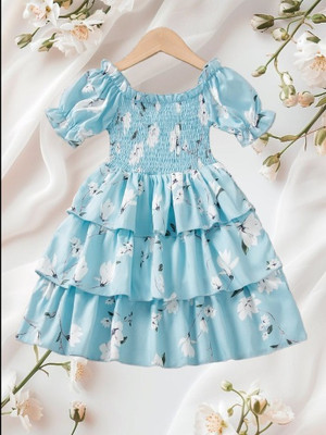 VERAENTERPRISE Baby Girls Midi/Knee Length Casual Dress(Blue, Half Sleeve)