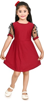 NFC FASHIONS Girls Midi/Knee Length Casual Dress(Maroon, Half Sleeve)