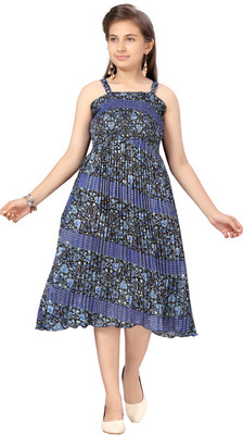 Aarika Girls Midi/Knee Length Party Dress(Blue, Sleeveless)
